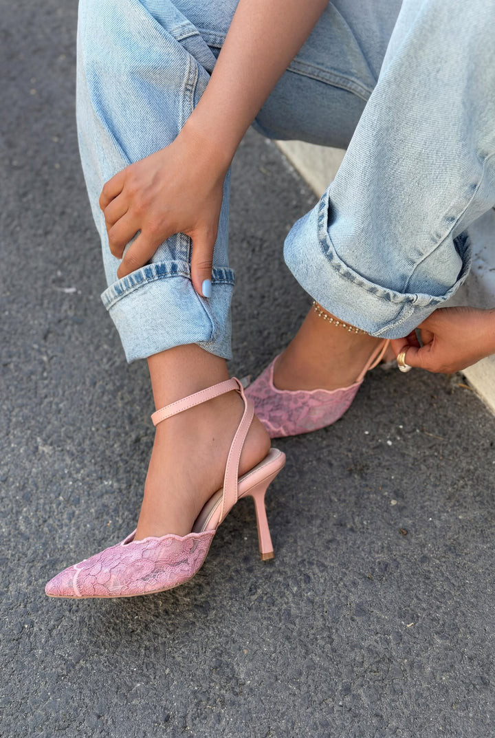 Moryna Pembe Dantel Kadın Stiletto