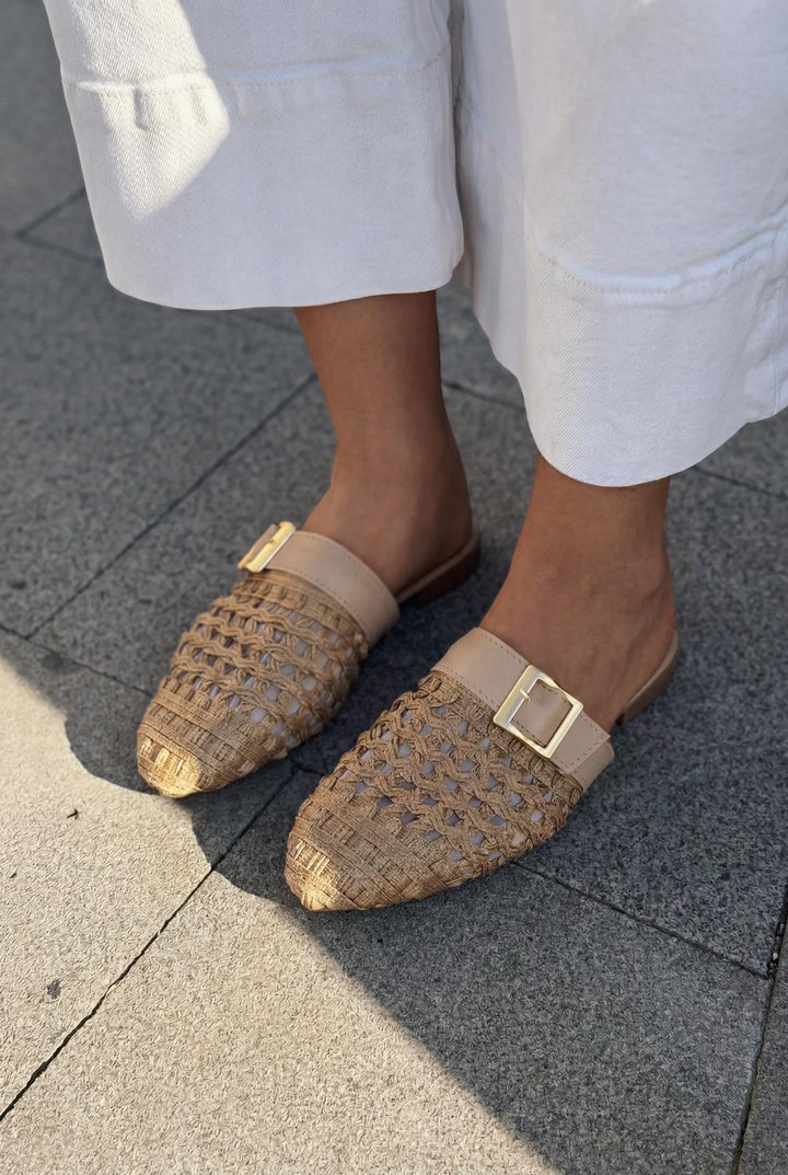 Bravon Kadın Terlik Bej Mat Deri - ILOVESHOES