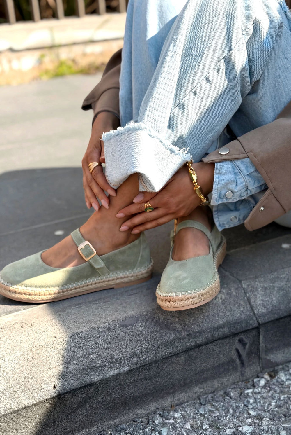 Marena Hakiki Süet Kadın Espadril Yeşil - ILOVESHOES