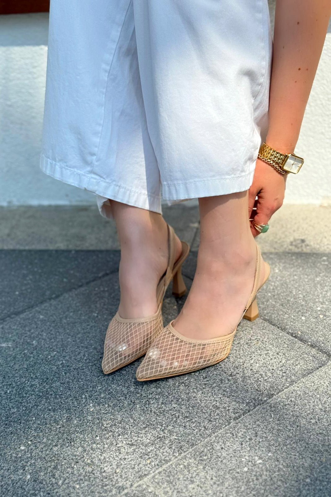 Vasrend Saten File Detaylı Stiletto Nude - ILOVESHOES