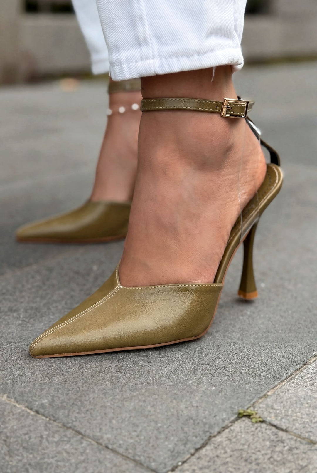 Rovire Stiletto Haki Kırışık Deri - ILOVESHOES