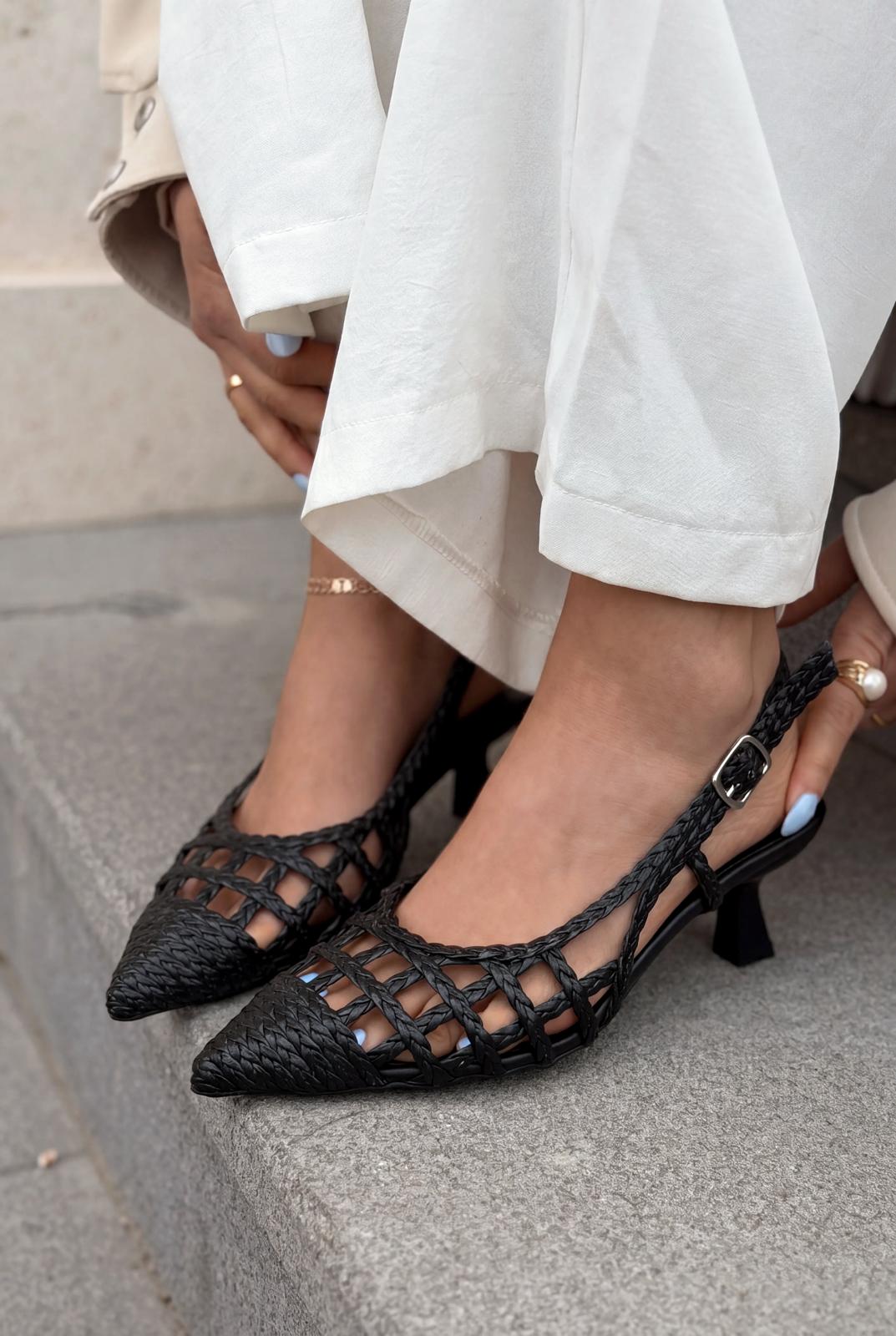 Zelya Siyah Mat Deri Kadın Topuklu Ayakkabı - ILOVESHOES