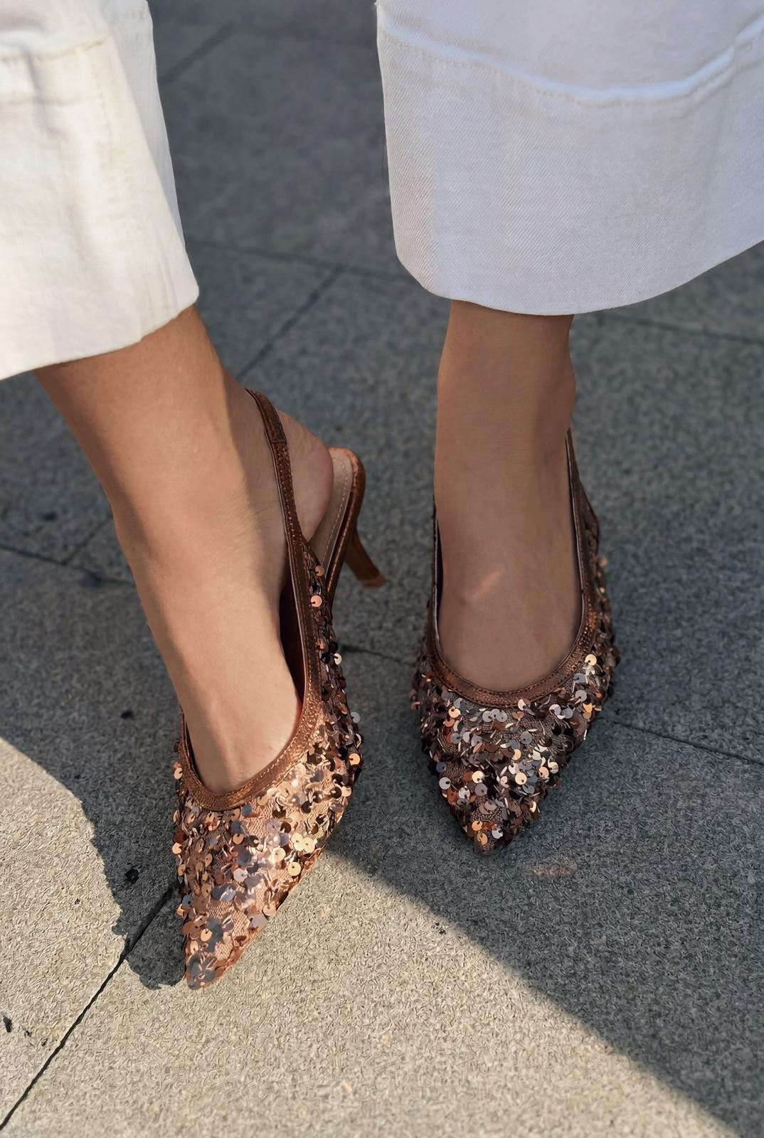 Selorine Stiletto Bronz Pullu - ILOVESHOES