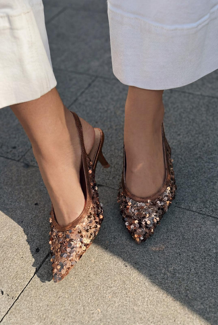 Selorine Stiletto Bronz Pullu - ILOVESHOES