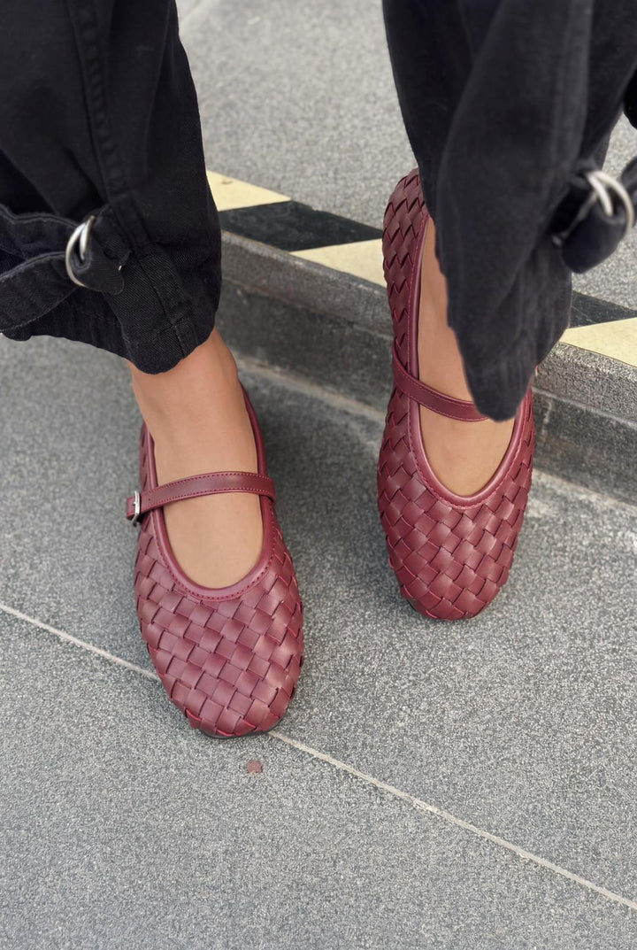 Roselle Kadın Babet Bordo Mat Deri - ILOVESHOES