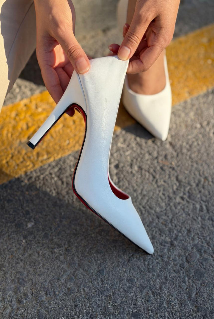 Noxi Beyaz Mat Deri Kadın Stiletto - ILOVESHOES