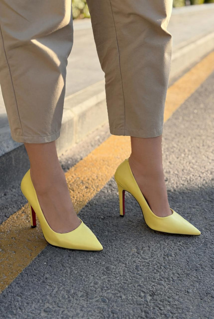 Noxi Sarı Mat Deri Kadın Stiletto - ILOVESHOES
