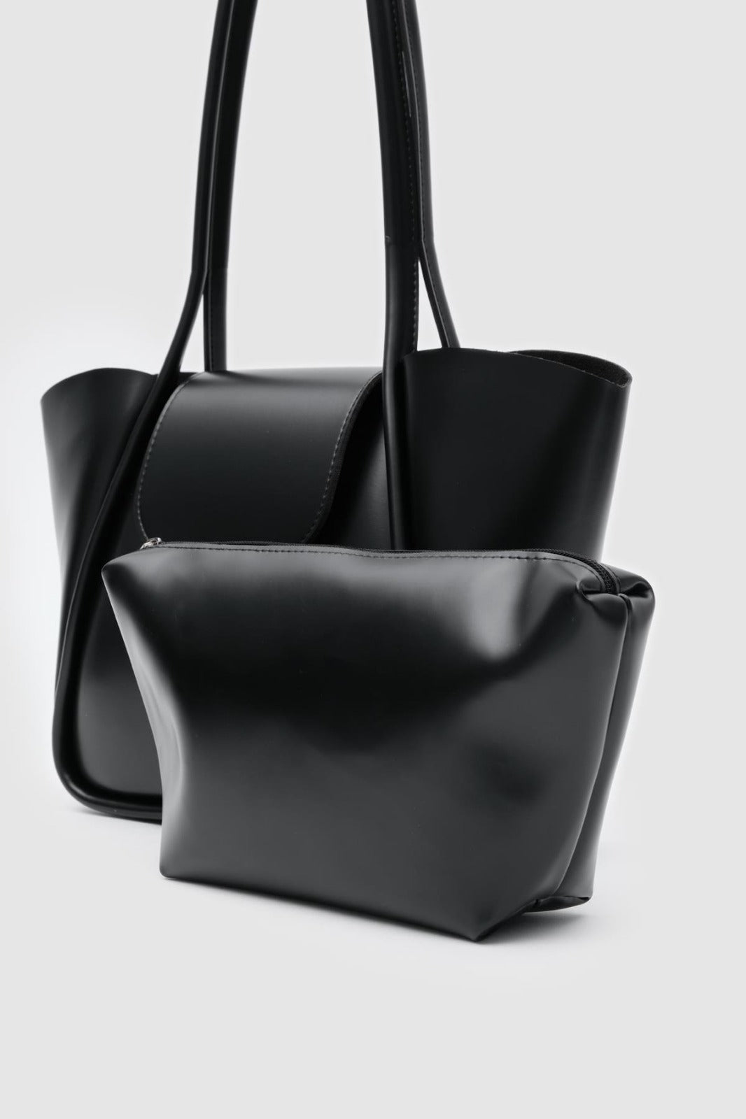 Jolin Shoulder Bag, Black Matte Leather Makeup Bag