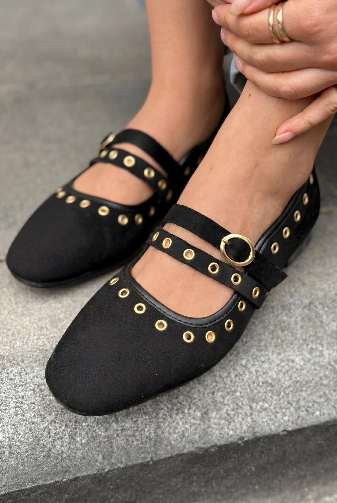 Elia Siyah Süet Kadın Babet - ILOVESHOES