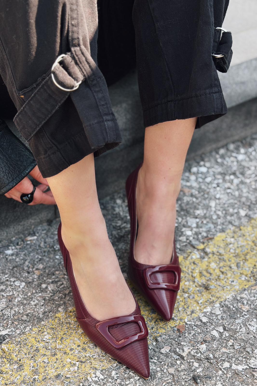 Finrel Stiletto Bordo Rugan Toka Detaylı - ILOVESHOES