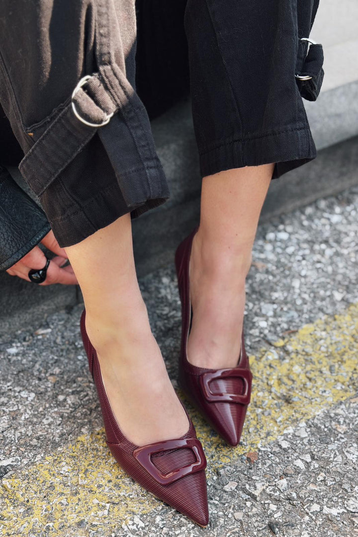 Finrel Stiletto Bordo Rugan Toka Detaylı - ILOVESHOES