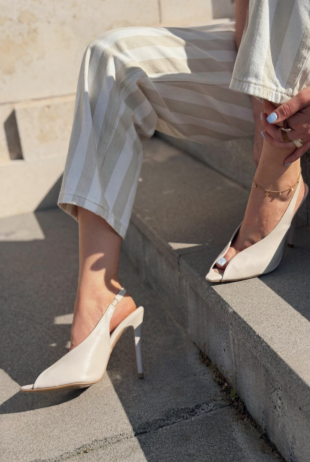 Marvello Bej Mat Deri Kadın Topuklu Sandalet - ILOVESHOES