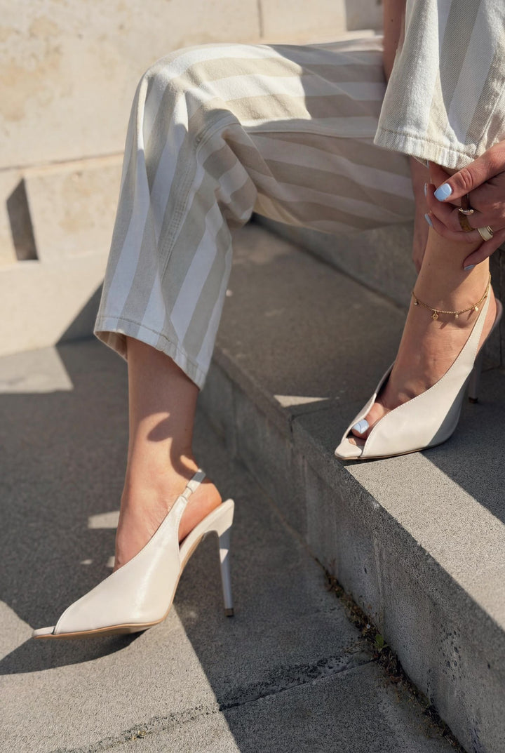 Marvello Bej Mat Deri Kadın Topuklu Sandalet - ILOVESHOES