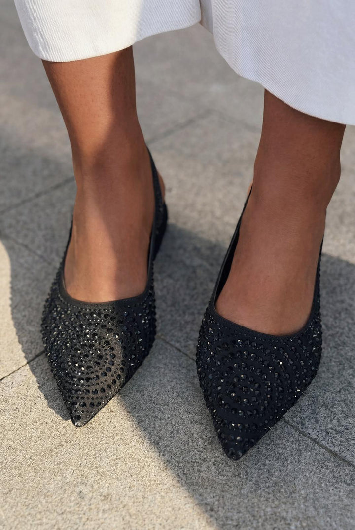 Dunes Topuklu Ayakkabı Siyah Saten Siyah Taşlı - ILOVESHOES