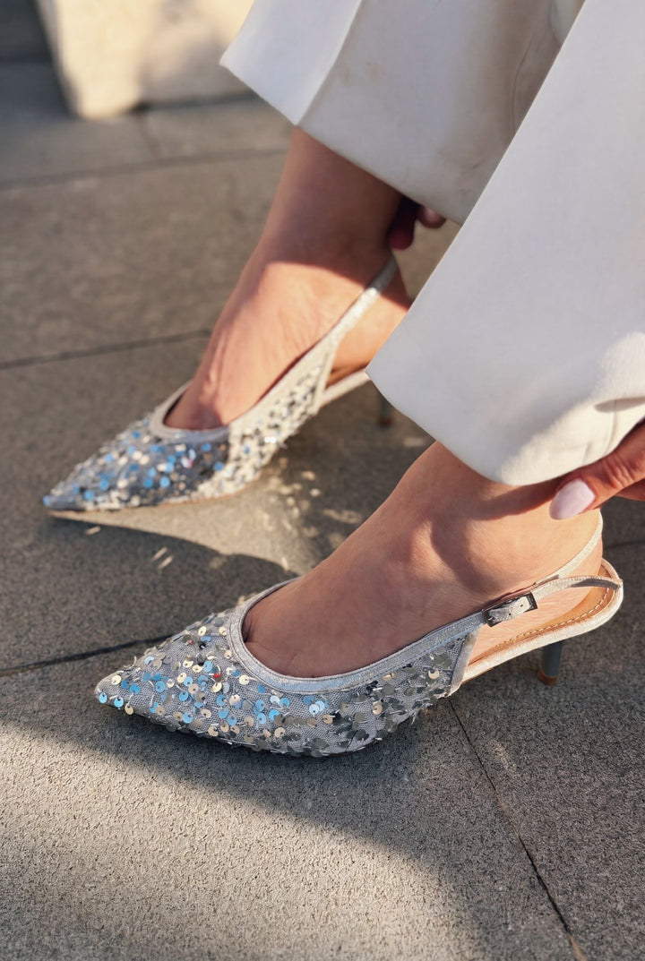 Selorine Gümüş Pullu Kadın Stiletto - ILOVESHOES