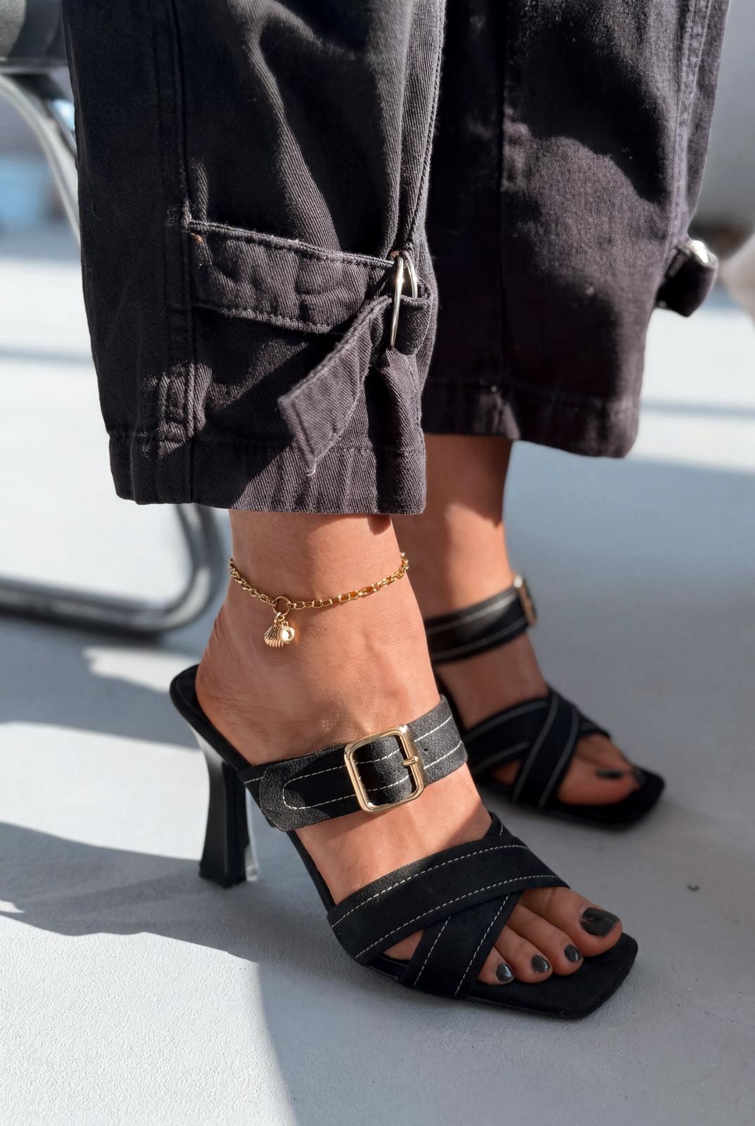 Norden Siyah Süet Kadın Topuklu Terlik - ILOVESHOES