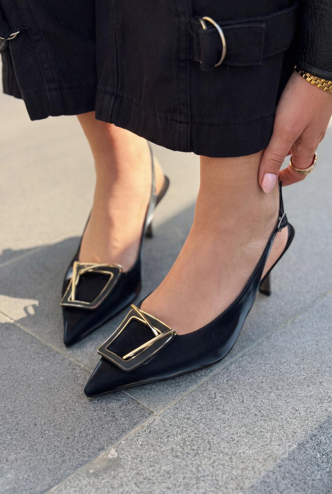 Talvine Stiletto Siyah Saten - ILOVESHOES