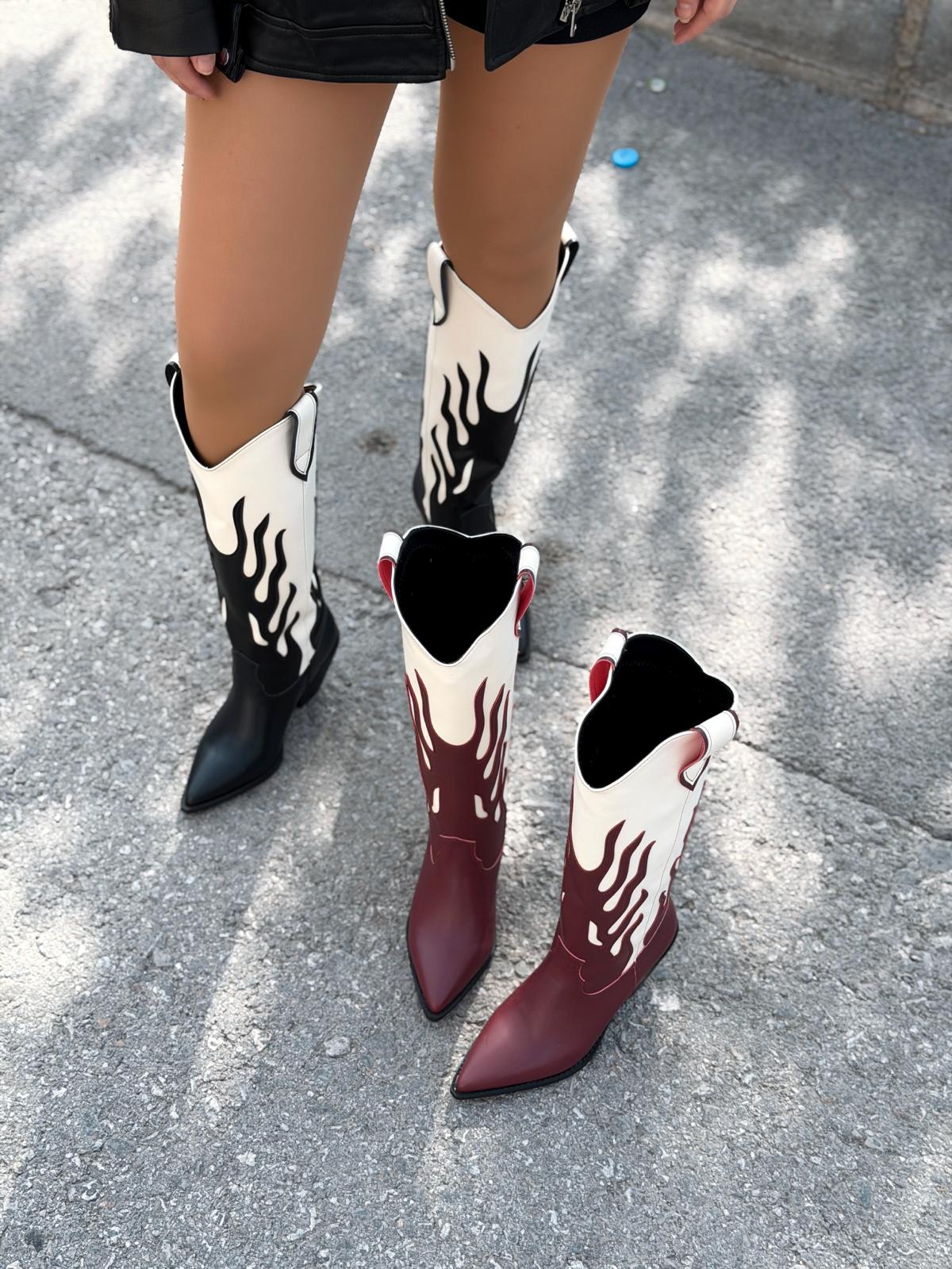 Uldra Kadın Kovboy Çizme Siyah Mat Deri - ILOVESHOES