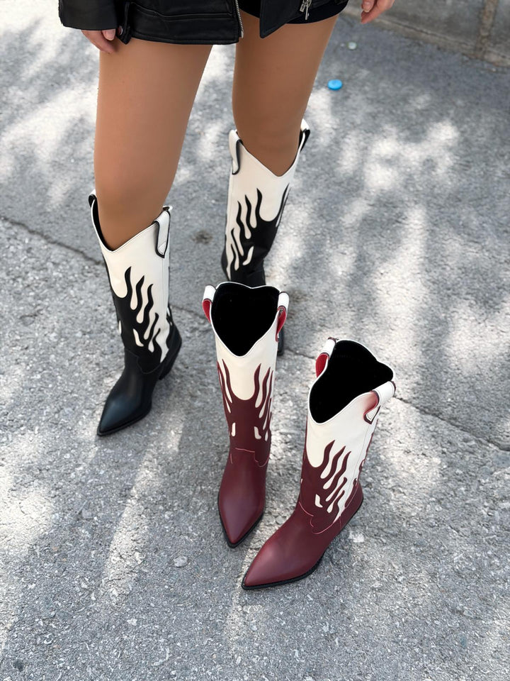 Uldra Kadın Kovboy Çizme Siyah Mat Deri - ILOVESHOES