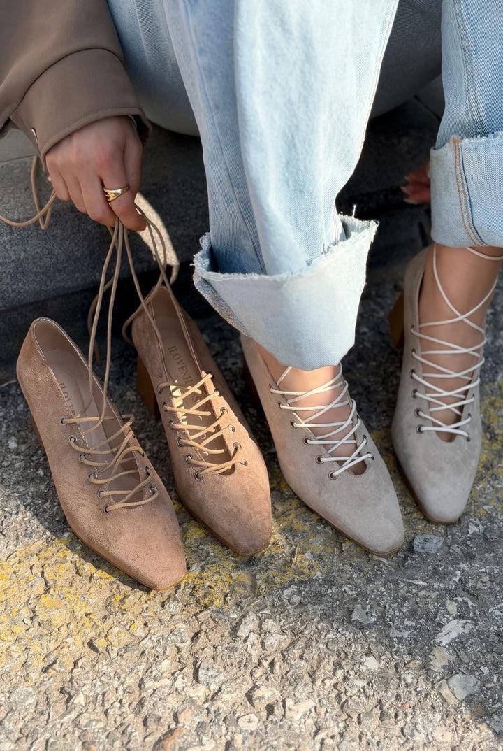 Temora Topuklu Ayakkabı Bej Süet - ILOVESHOES
