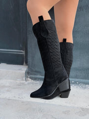 Marvett Kadın Kovboy Çizme Siyah Süet - ILOVESHOES