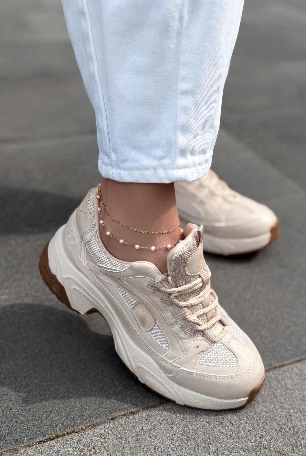 Norser Hakiki Deri Kadın Spor Ayakkabı Bej - ILOVESHOES