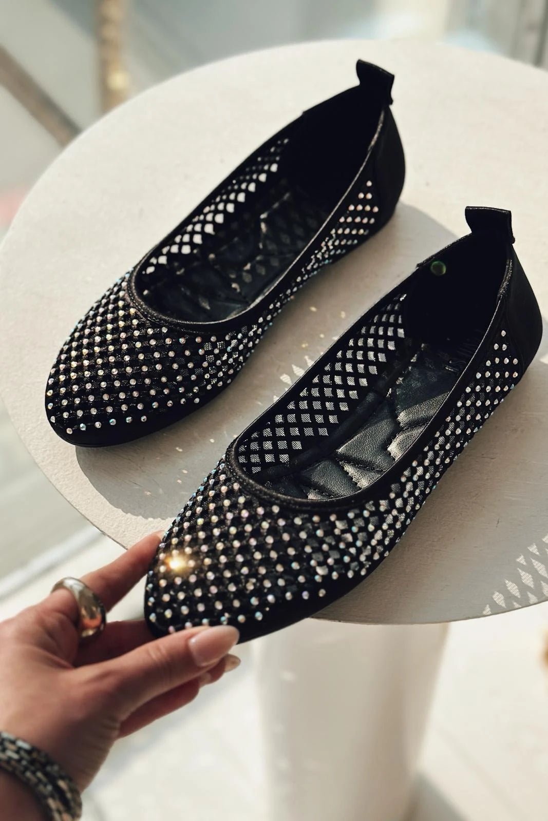 Ronetta Saten Taş Detaylı Babet Siyah - ILOVESHOES