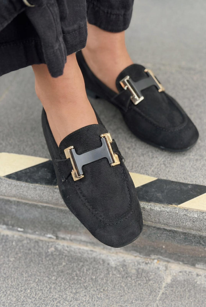 Elara Kadın Loafer Siyah Süet - ILOVESHOES