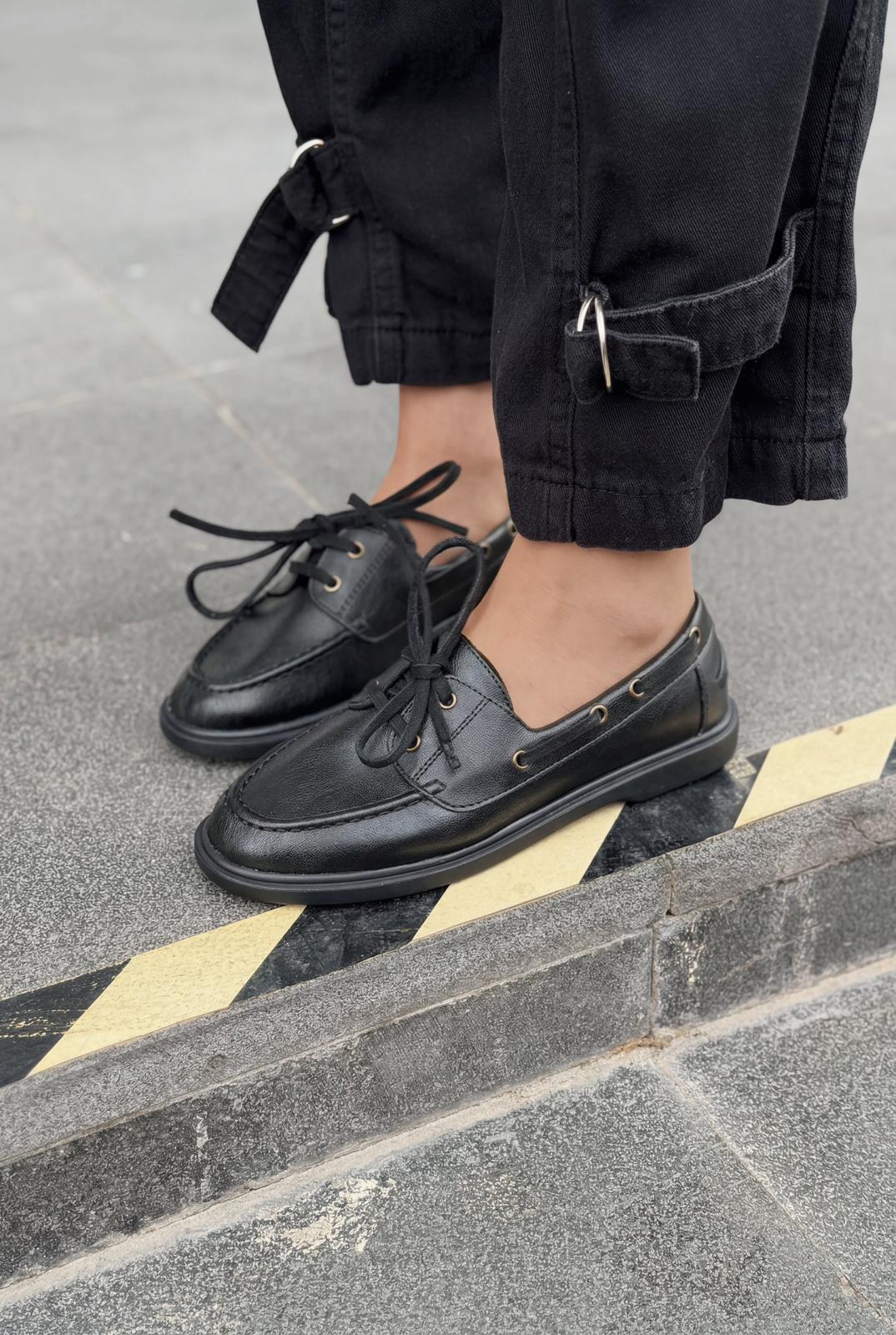 Morin Kadın Oxford Ayakkabı Siyah Mat Deri - ILOVESHOES