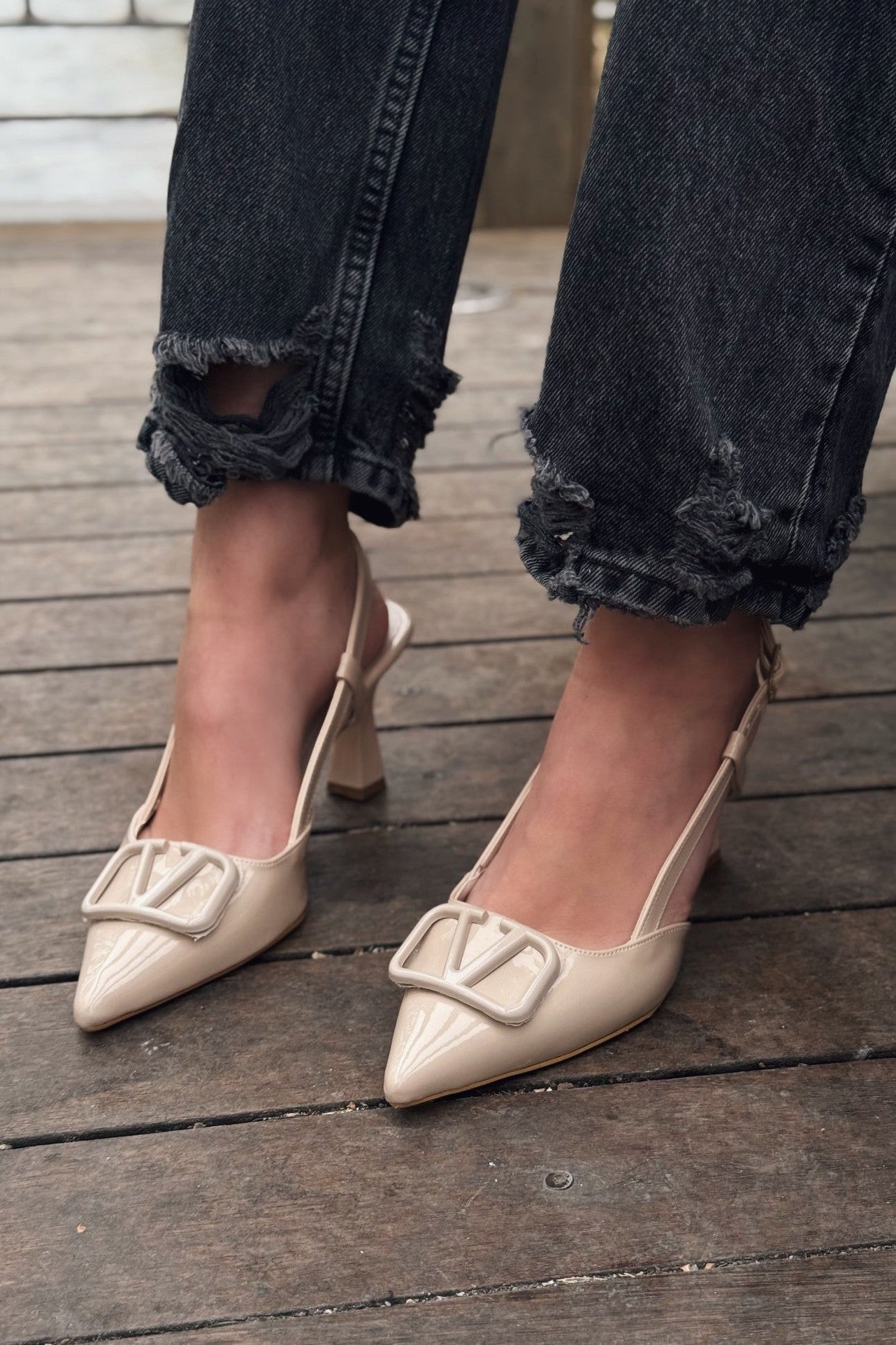 Lawixa Rugan Bej Toka Detaylı Stiletto
