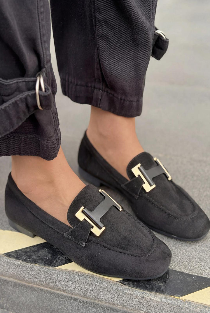 Elara Kadın Loafer Siyah Süet - ILOVESHOES