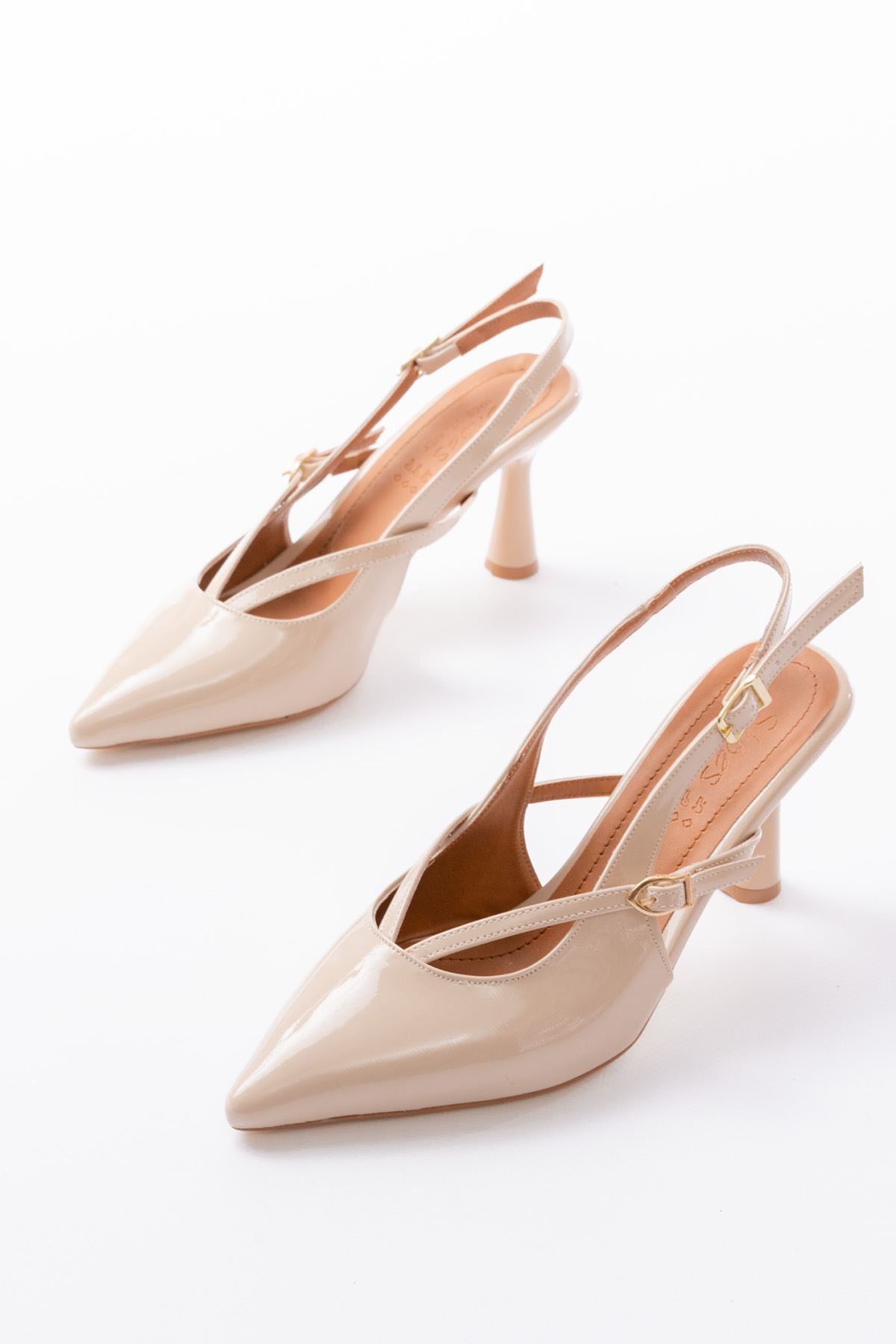 Salinor Mat Deri Bej Toka Detaylı stiletto - ILOVESHOES