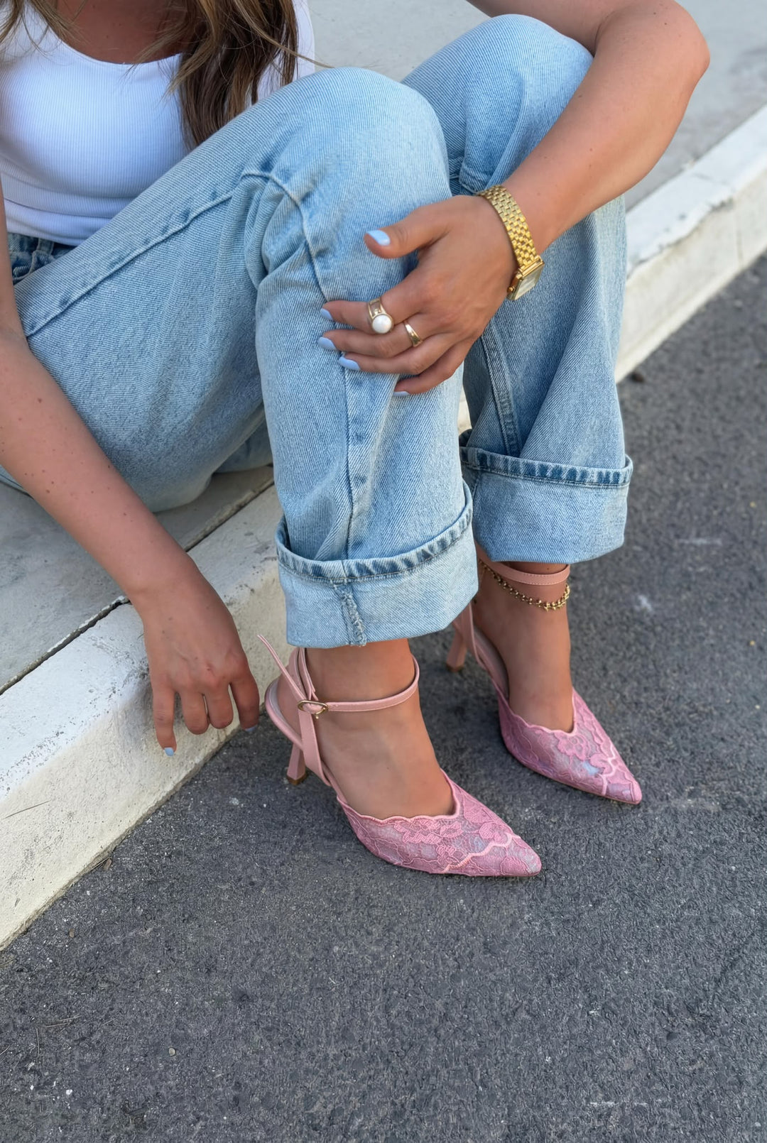 Moryna Pembe Dantel Kadın Stiletto