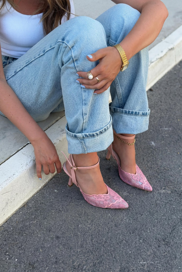 Moryna Pembe Dantel Kadın Stiletto