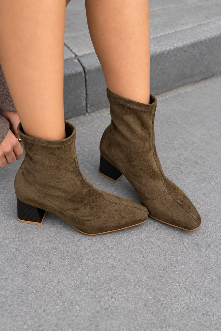 Delsia Haki Süet Kadın Streç Bot - ILOVESHOES