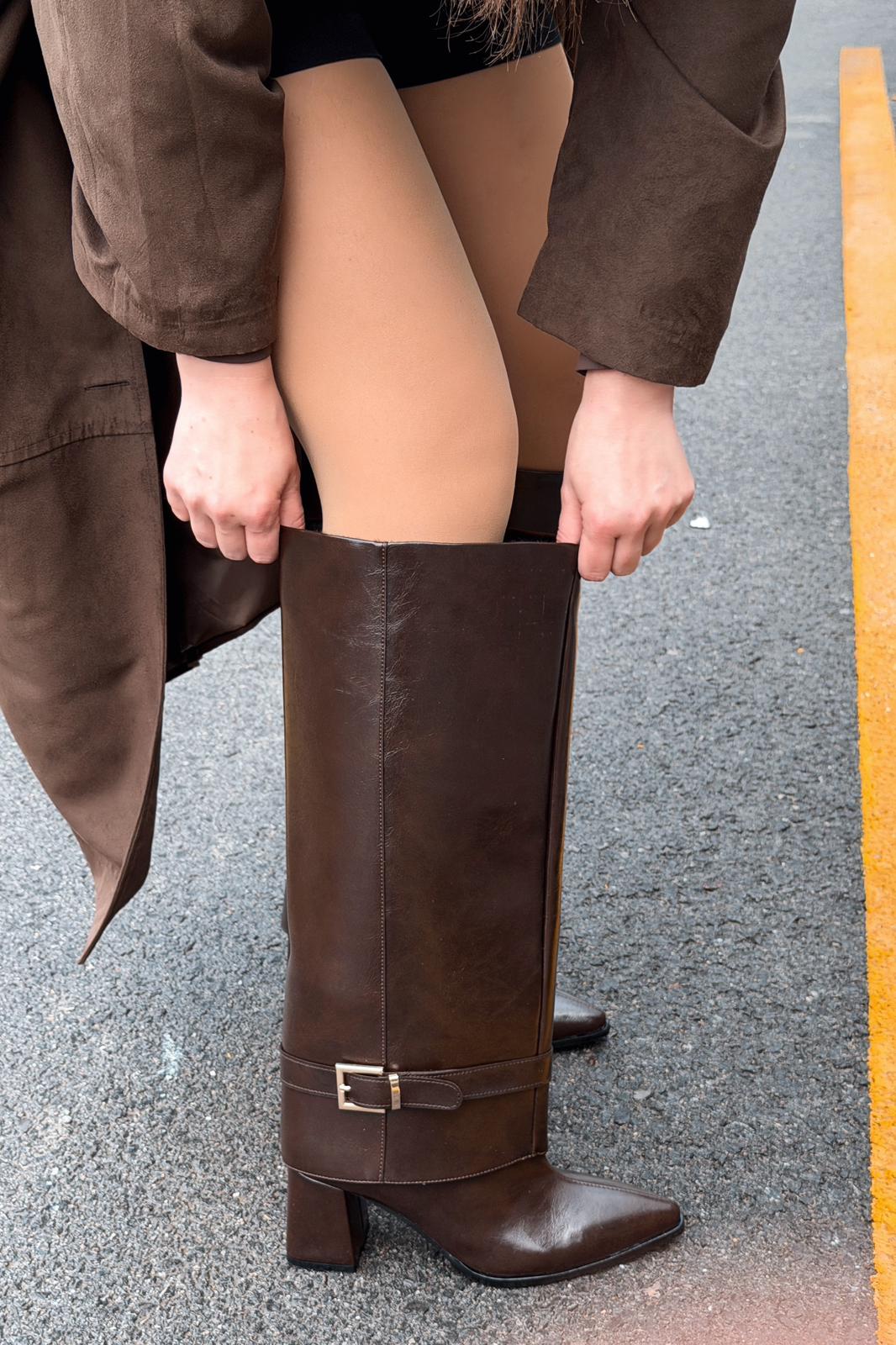 Lorimax Kadın Tak - Çıkar Bot - Çizme Acıkahve Parlak Deri - ILOVESHOES