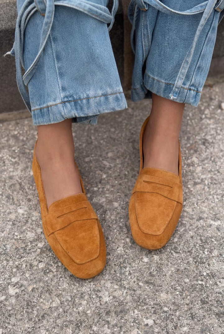 Melniel Hakiki Süet Kadın Loafer Turuncu - ILOVESHOES