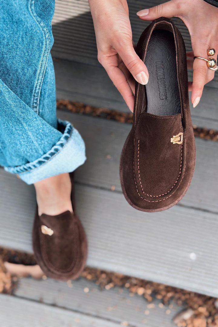 Rasen Kadın Loafer Acıkahve Hakiki Süet - ILOVESHOES