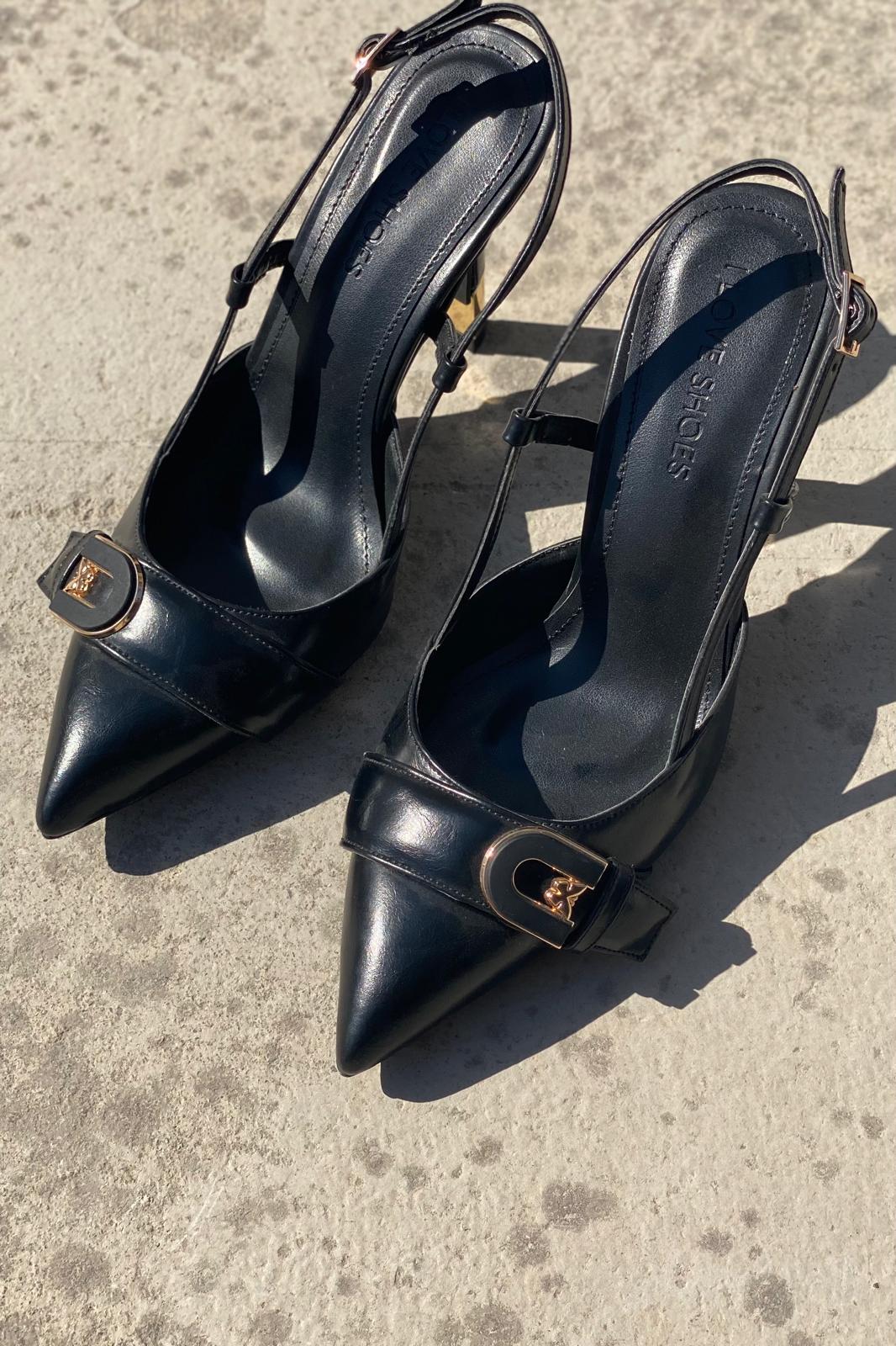 Pherlo Mat Deri Siyah Toka Detaylı Stiletto - ILOVESHOES