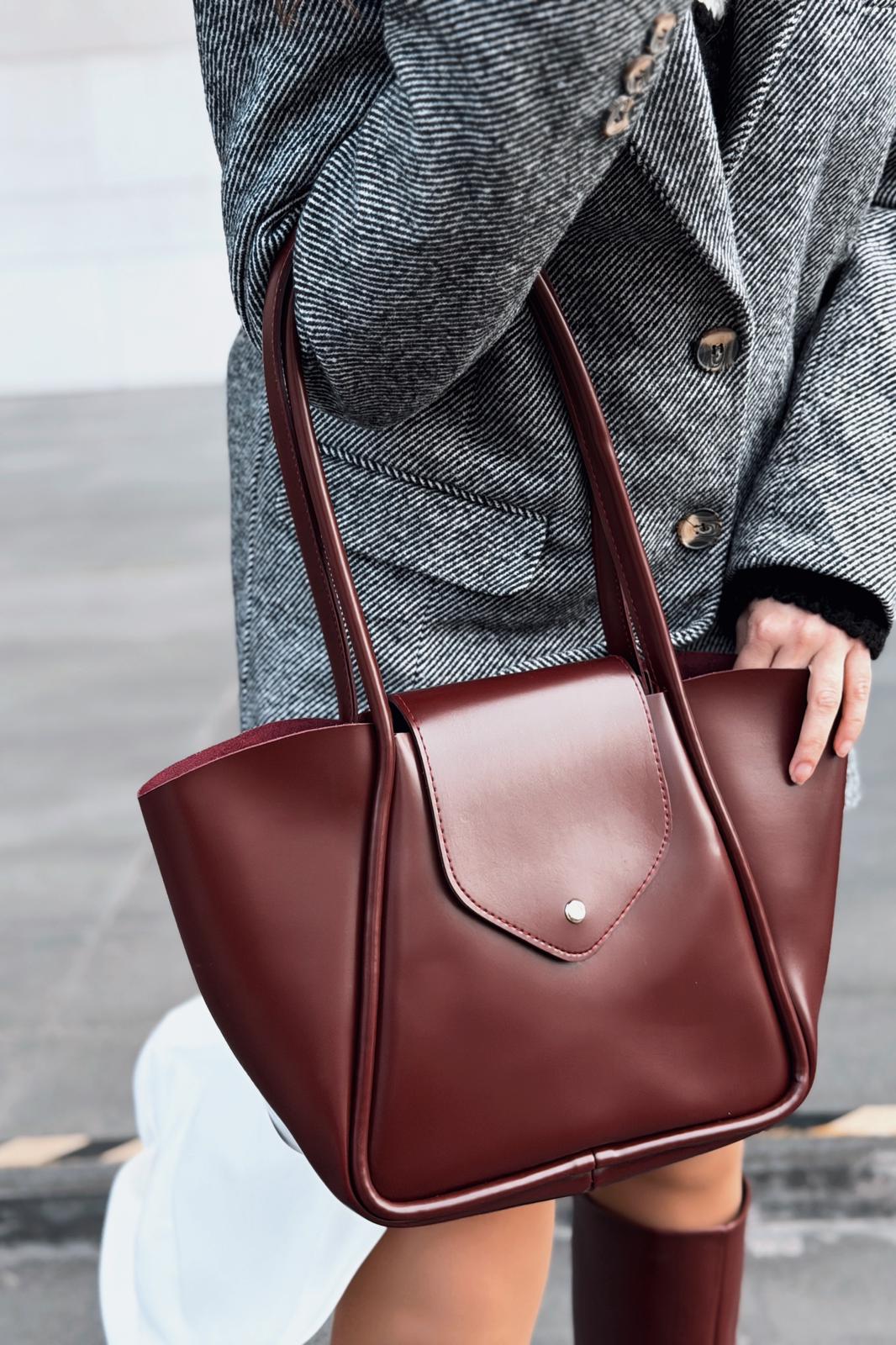 Jolin Omuz Çantası Bordo Mat Deri Makyaj Çantalı - ILOVESHOES