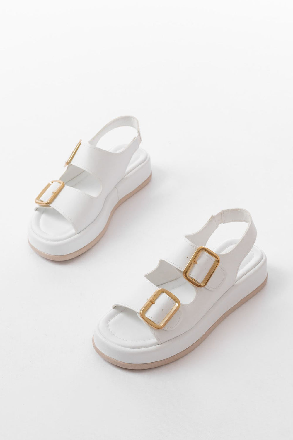 Borea Mat Deri Beyaz Baretli Kadın Sandalet - ILOVESHOES