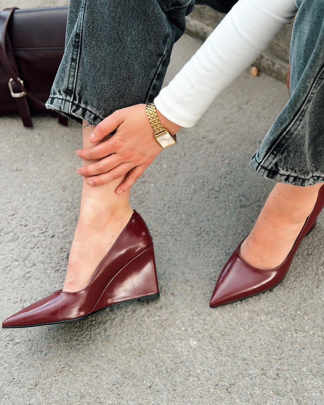 Mariel Dolgu Topuklu Stiletto Bordo Mat Deri - ILOVESHOES