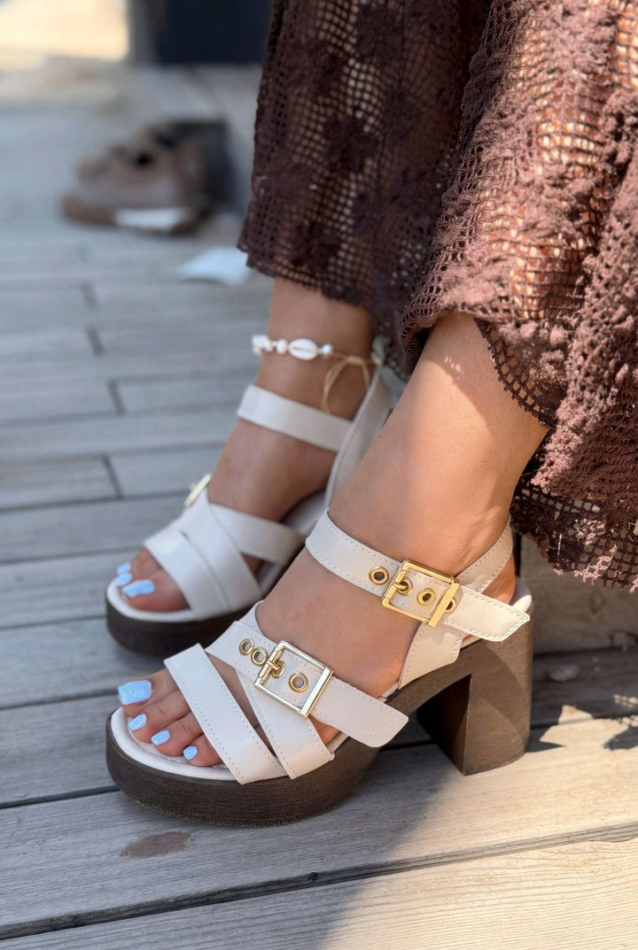 Rovena Bej Mat Deri Kadın Platform Topuklu Sandalet - ILOVESHOES