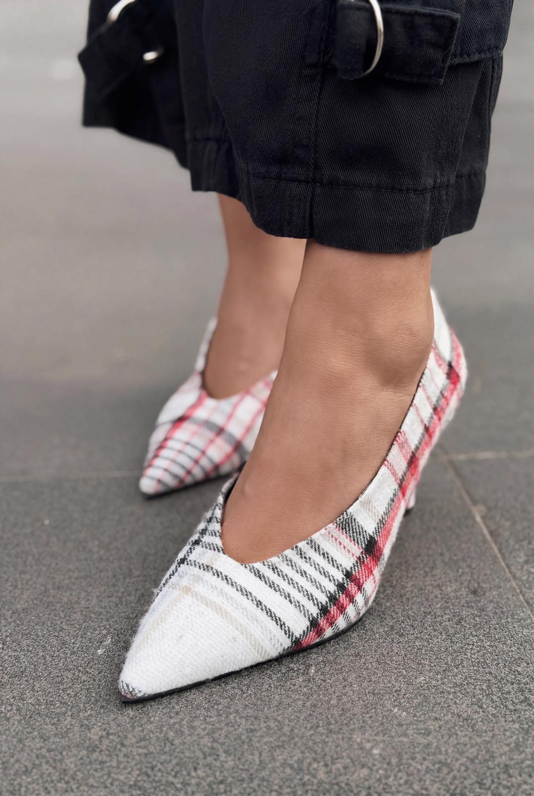 Kairo Stiletto Çok Renkli Tüvit Kumaş Ekoseli - ILOVESHOES