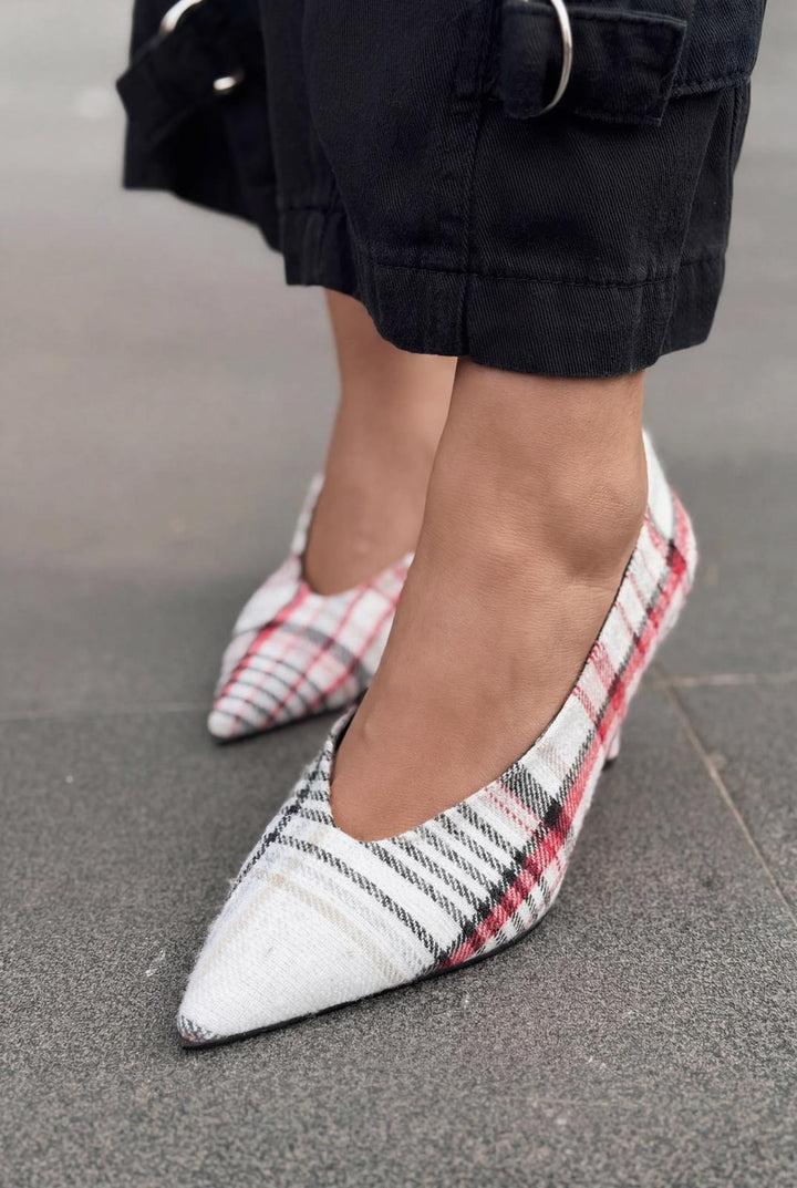 Kairo Stiletto Çok Renkli Tüvit Kumaş Ekoseli - ILOVESHOES