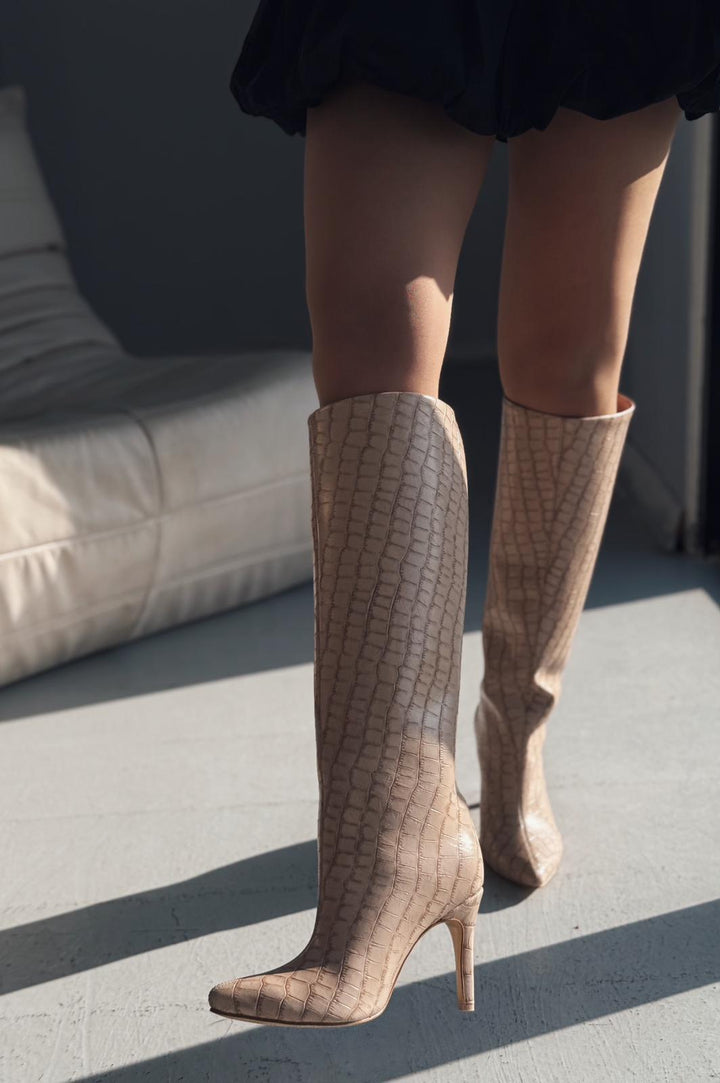 Oslanna Bej Kroko Günlük Kadın Çizme - ILOVESHOES
