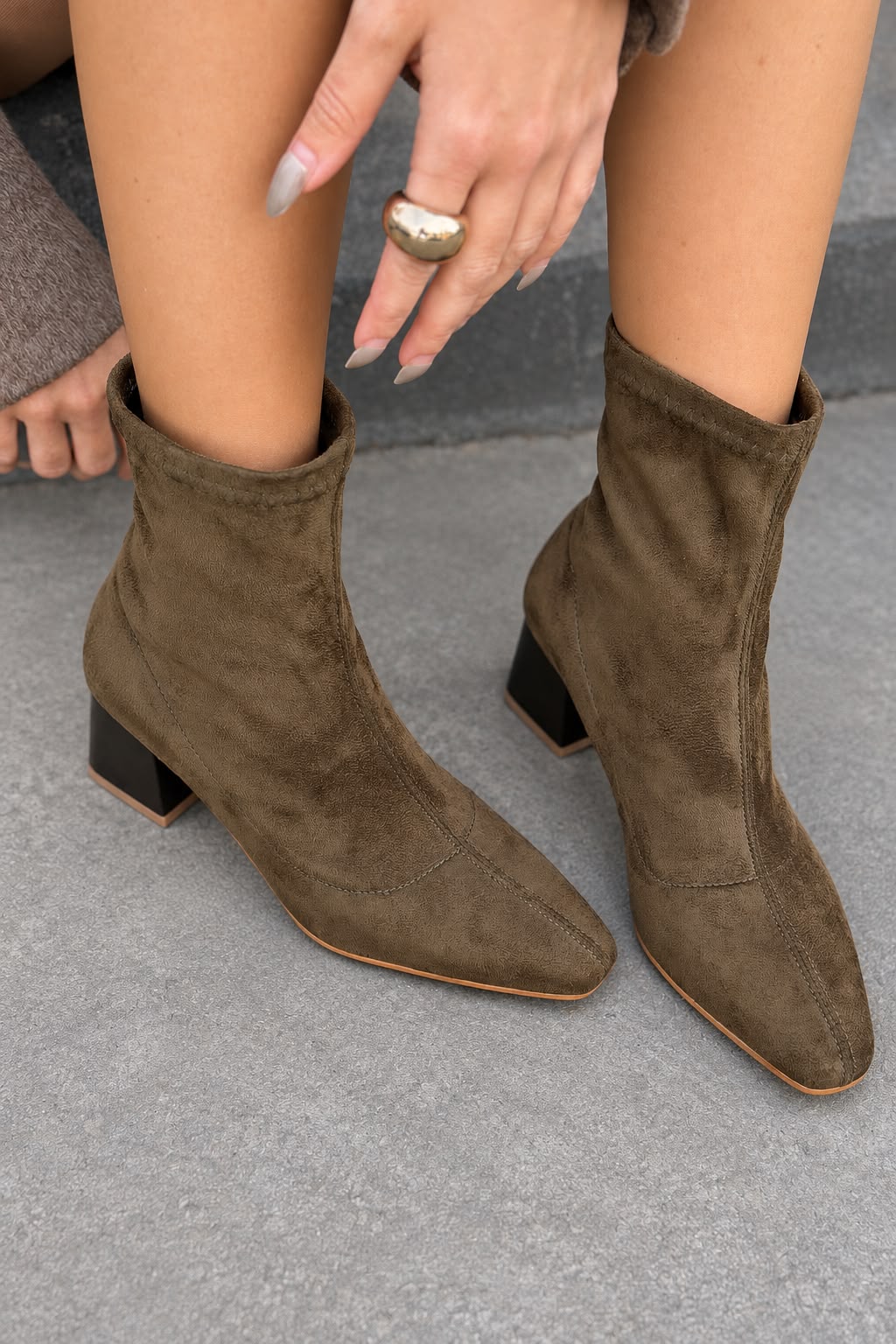 Delsia Haki Süet Kadın Streç Bot - ILOVESHOES