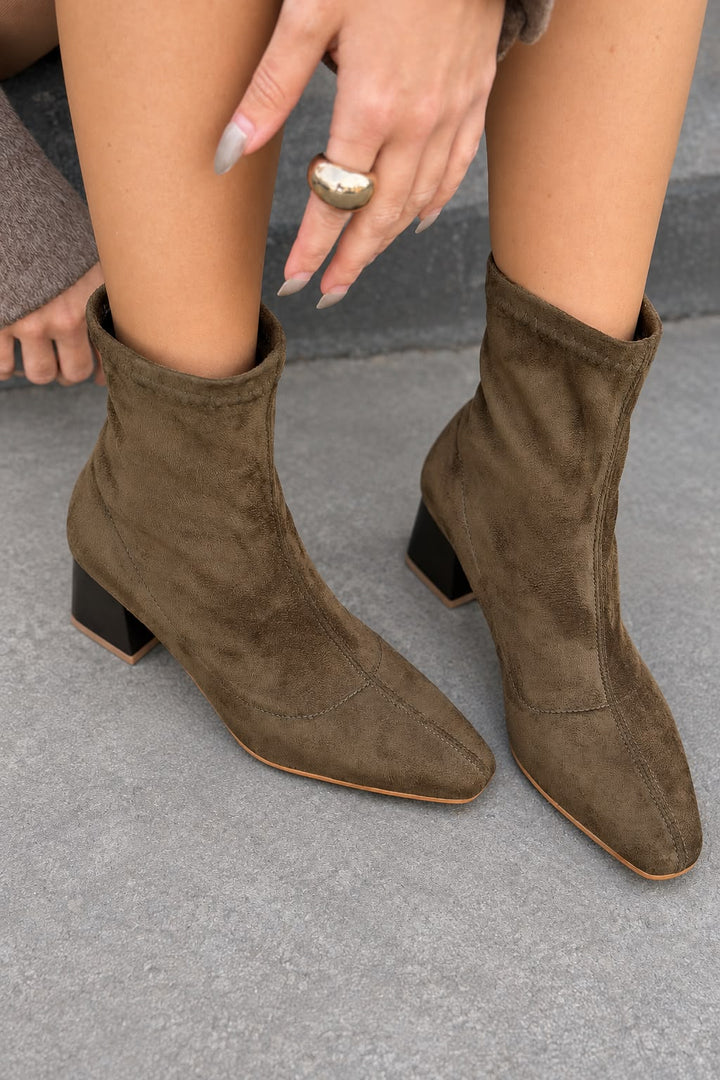 Delsia Haki Süet Kadın Streç Bot - ILOVESHOES
