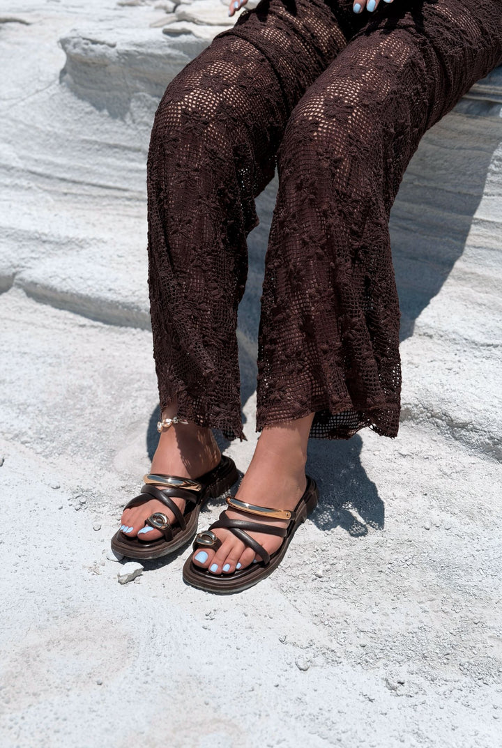 Tirano Acı Kahve Mat Deri Kadın Parmak Arası Terlik - ILOVESHOES