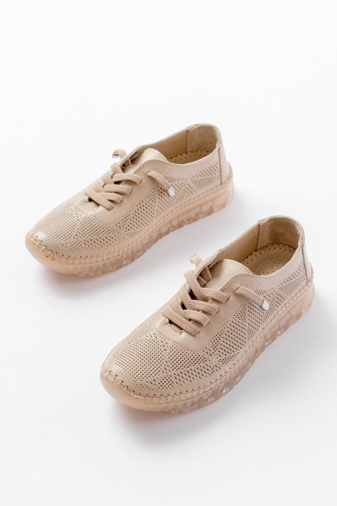 Narissa Hakiki Deri Bej Şeffaf Taban Kadın Spor Ayakkabı - ILOVESHOES